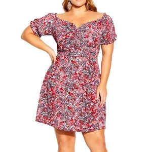 Plus size-City Chic Floral Print Puff Sleeve Dress